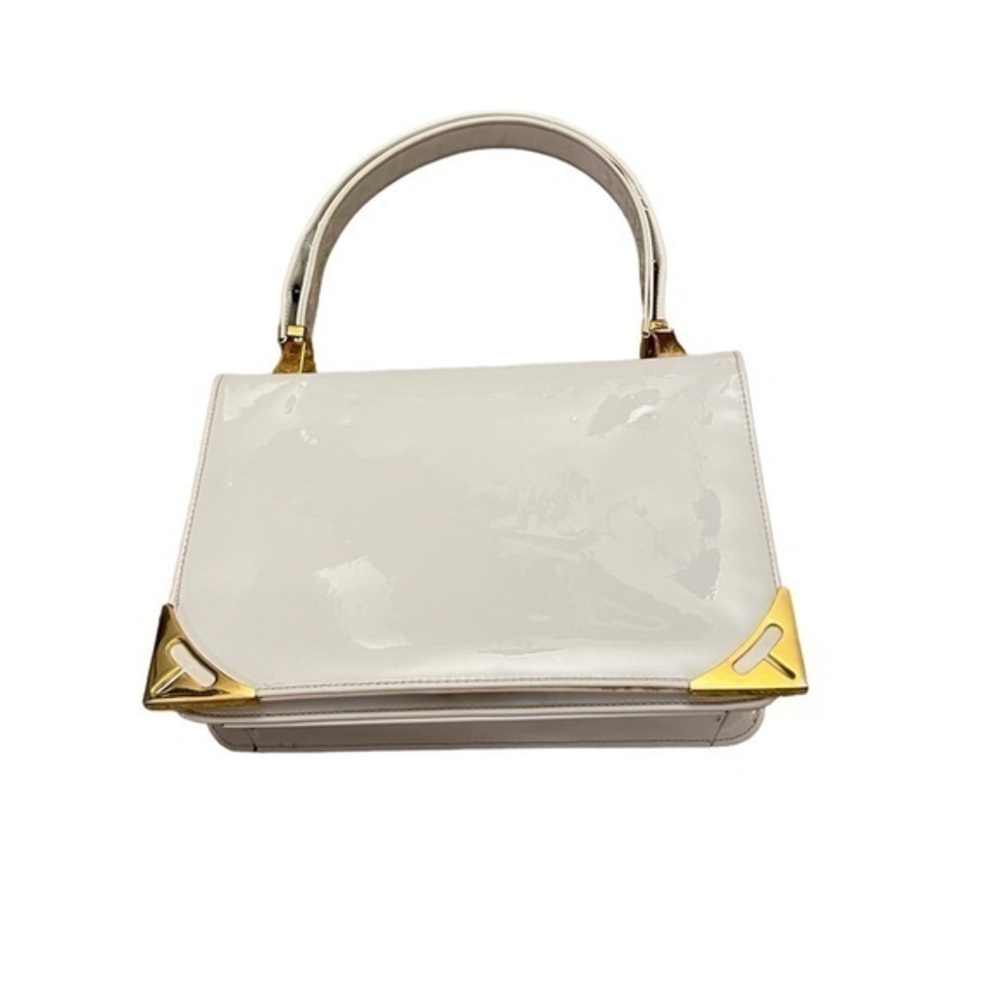 KORET Vintage small white patent leather handbag with gold metal accents